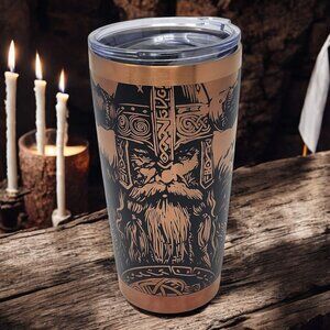 Laser Engraved Black and Copper Viking Designed Tumbler 20oz Hot or Iced Drinks
